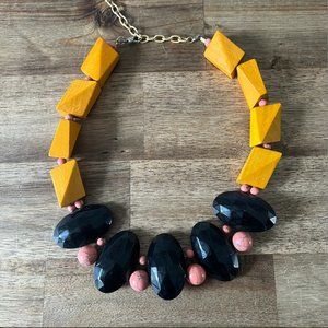 Anthropologie Women's Yellow/Peach/Black Wooden Beaded Necklace